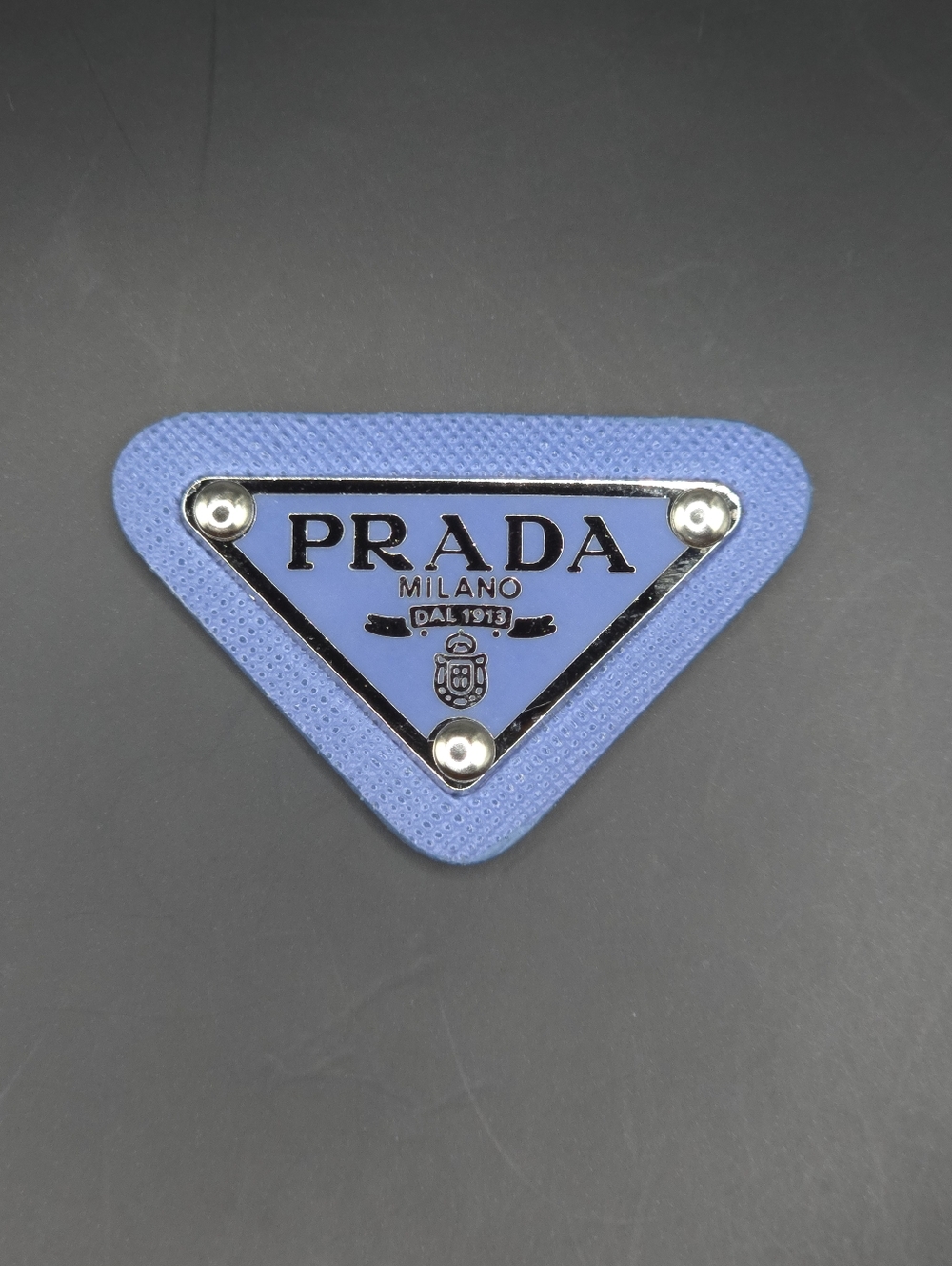 Glaucous Blue Prada Triangle Patch/Croc Charm